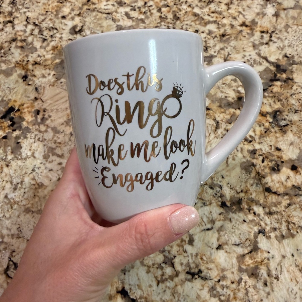 SOLD- Engagement Mug with Gold and White Design